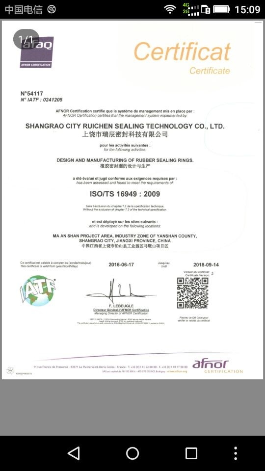 Çin Dongguan Ruichen Sealing Co., Ltd. Sertifikalar